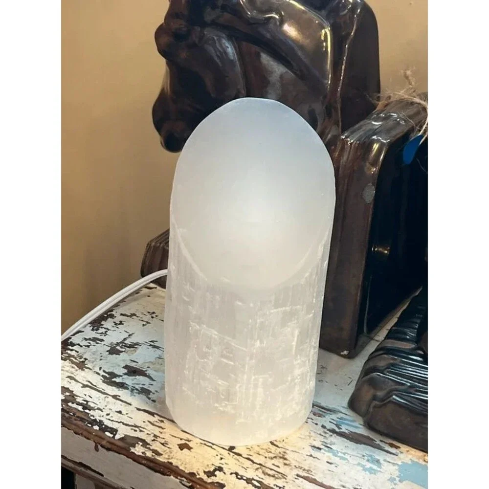 Natural Selenite Lamp • Rounded Top • 5.9” • Cord & Bulb Included
